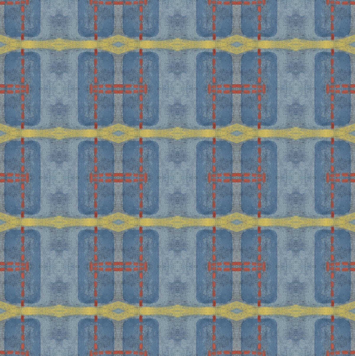 Narrative III pattern in blue, red, and yellow