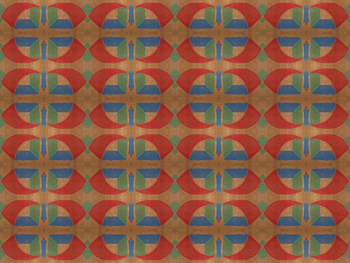 Werkstatte III pattern in red, blue, and brown tones