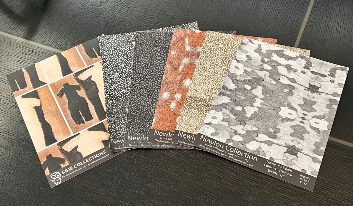 Fanned display of Newlon wallcovering samples
