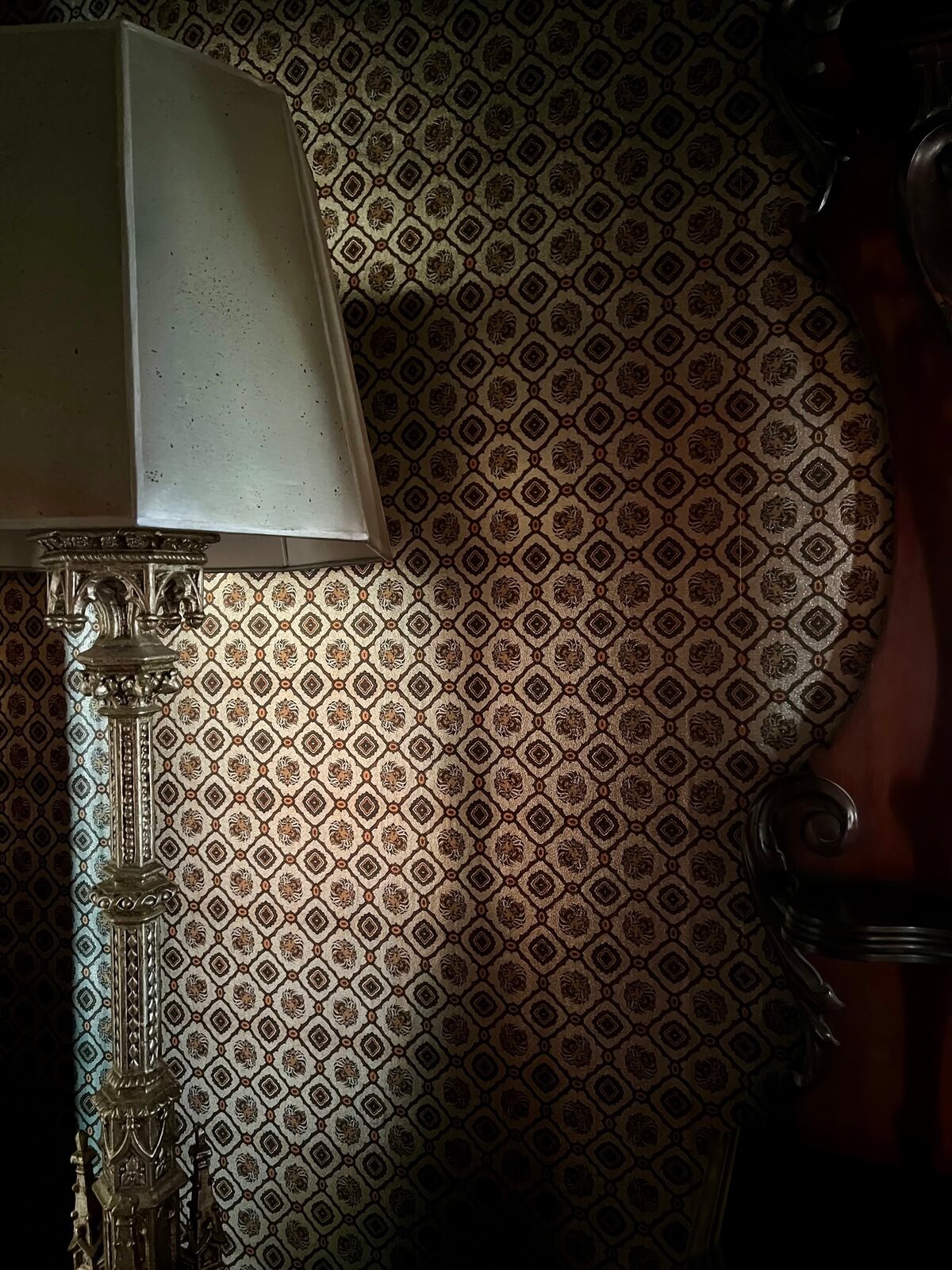 Photo of wallcovering in shaded hallway